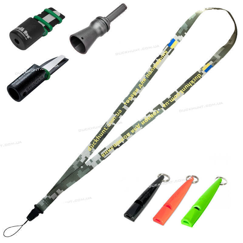 Підвіс на шию для манка, свистка, пульта дистанційного керування, ключів. Колір Камо піксель з логотипом фото