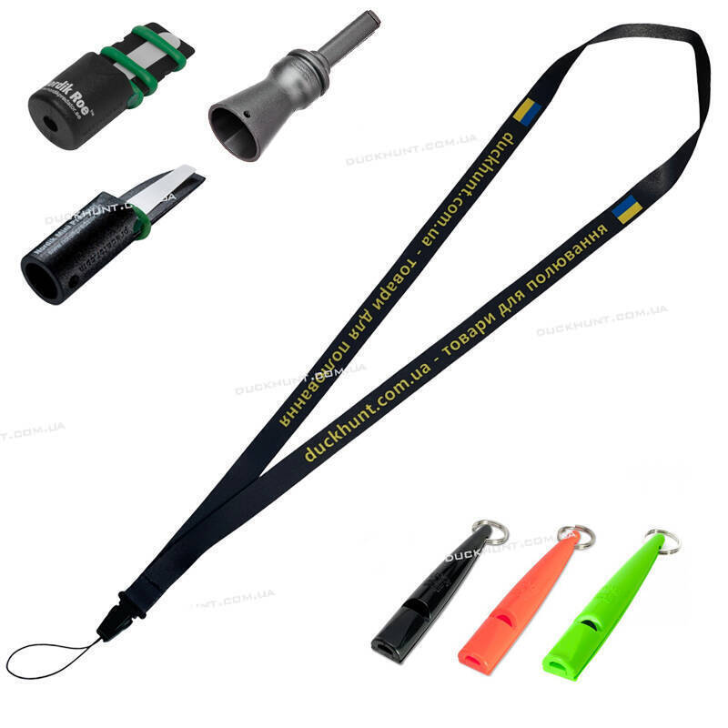 Підвіс на шию для манка, свистка, пульта дистанційного керування, ключів. Колір чорний з логотипом фото